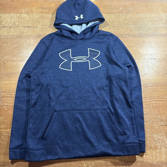 Under Armour ColdGear Hoodie YXL Boys Blue Loose Fit Big Logo Pullover - Picture 1 of 6